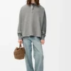 Pamuk ve kaşmirden üretilmiş polo sweatshirt, kurşun grisi