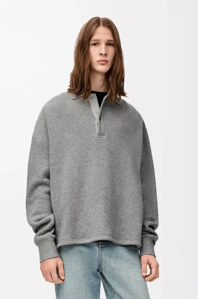Pamuk ve kaşmirden üretilmiş polo sweatshirt, kurşun grisi