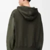 Pamuk ve nappa kuzu derisinden üretilmiş hibrit kapüşonlu sweatshirt Haki Yeşili