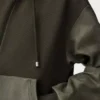 Pamuk ve nappa kuzu derisinden üretilmiş hibrit kapüşonlu sweatshirt Haki Yeşili