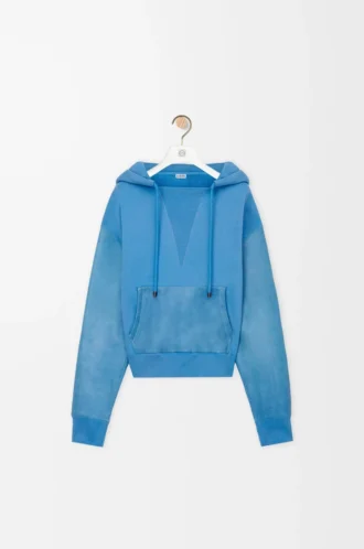 Pamuk ve nappa kuzu derisinden üretilmiş hibrit kapüşonlu sweatshirt Mavi