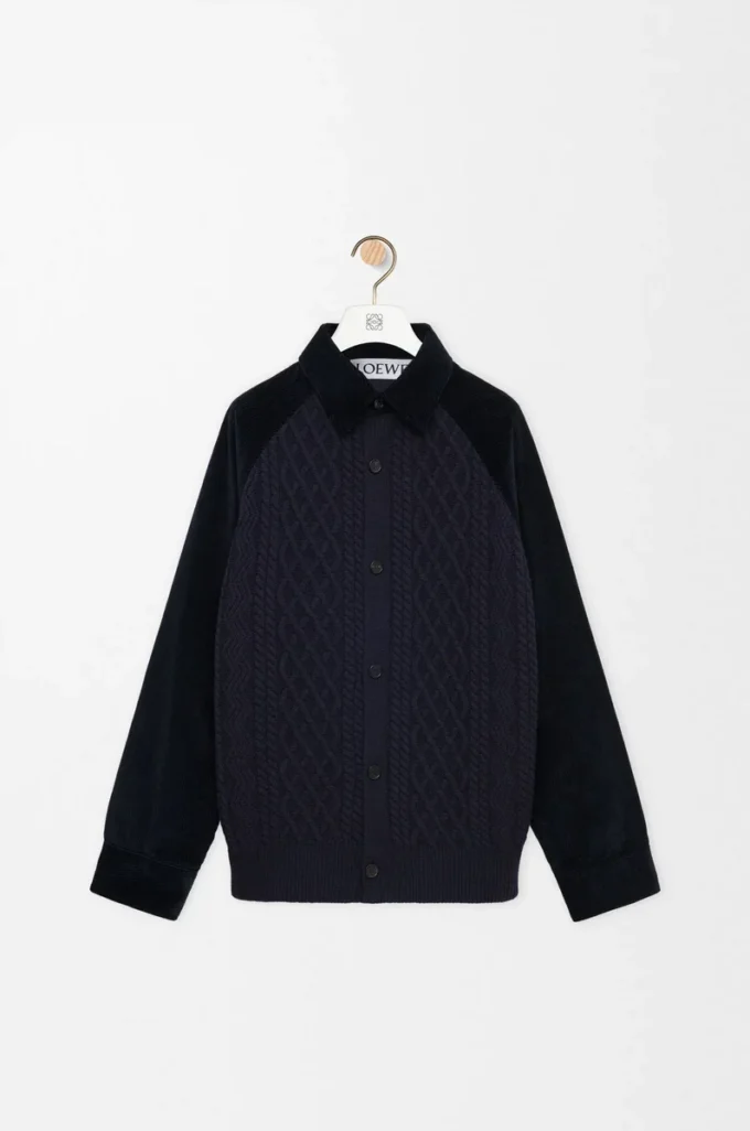 Pamuk ve yün karışımlı hibrit overshirt Koyu lacivert/lacivert