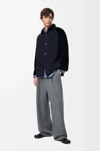 Pamuk ve yün karışımlı hibrit overshirt Koyu lacivert/lacivert