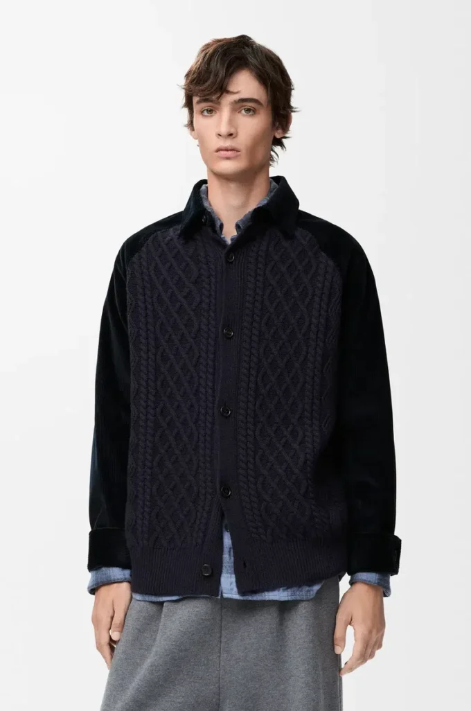 Pamuk ve yün karışımlı hibrit overshirt Koyu lacivert/lacivert