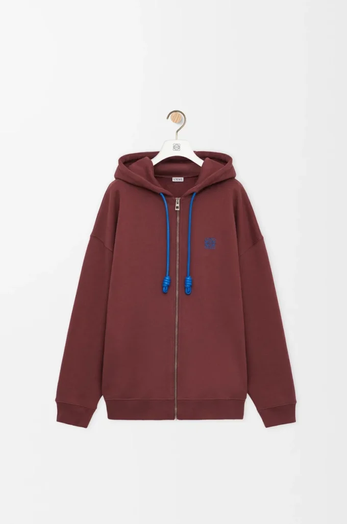 Pamuklu fermuarlı kapüşonlu sweatshirt Burgundy
