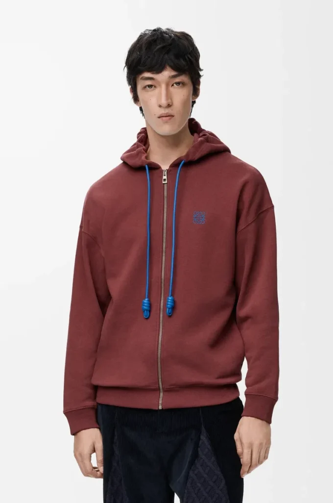 Pamuklu fermuarlı kapüşonlu sweatshirt Burgundy