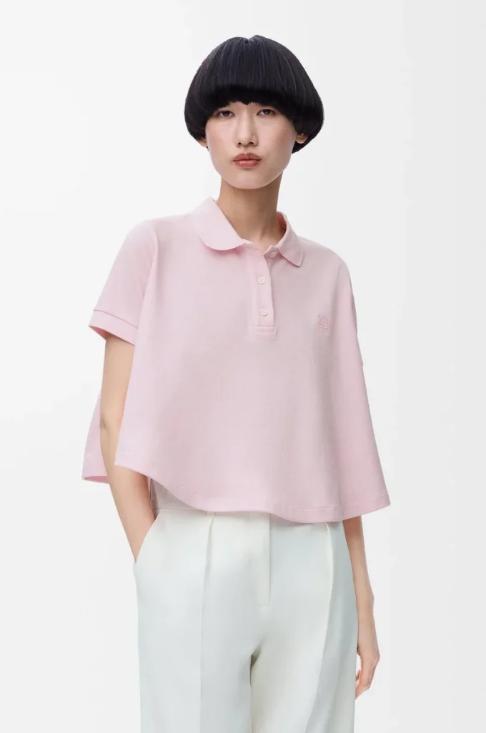 Pamuklu trapez polo, açık pembe