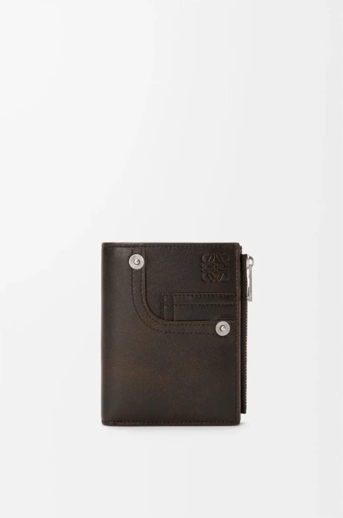 Panta ince kompakt cüzdan, parlak dana derisi Vintage Brown