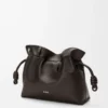 Panta orta boy Flamenco clutch, parlak dana derisi Vintage Brown