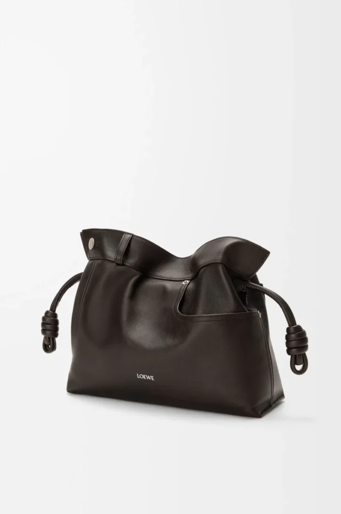 Panta orta boy Flamenco clutch, parlak dana derisi Vintage Brown