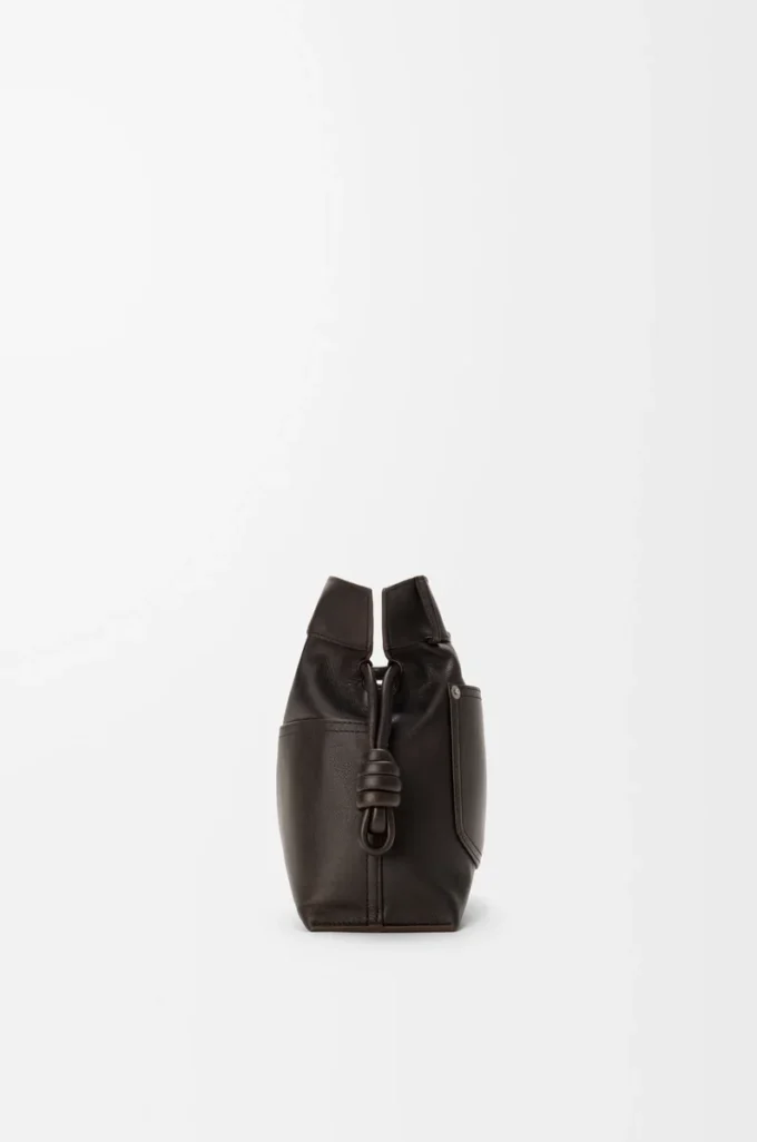 Panta orta boy Flamenco clutch, parlak dana derisi Vintage Brown