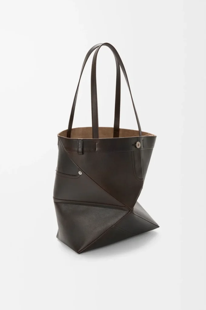 Panta orta boy Puzzle Fold tote, parlak dana derisi Vintage Brown