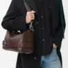 Parlak dana derisinden büyük Puzzle Biker çanta Koyu Kestane