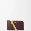 Parlak nappa dana derisinden Knot bozuk para kartlık Dark Burgundy/Light Citrine