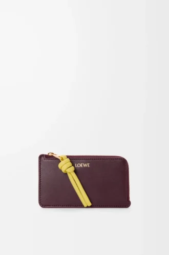 Parlak nappa dana derisinden Knot bozuk para kartlık Dark Burgundy/Light Citrine