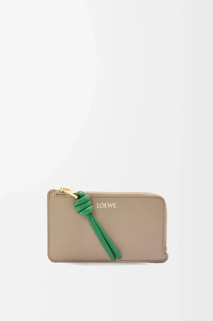 Parlak nappa dana derisinden Knot bozuk para kartlık Sand/Tropical Green