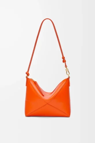 Parlak nappa dana derisinden Puzzle Fold kese Vivid Orange