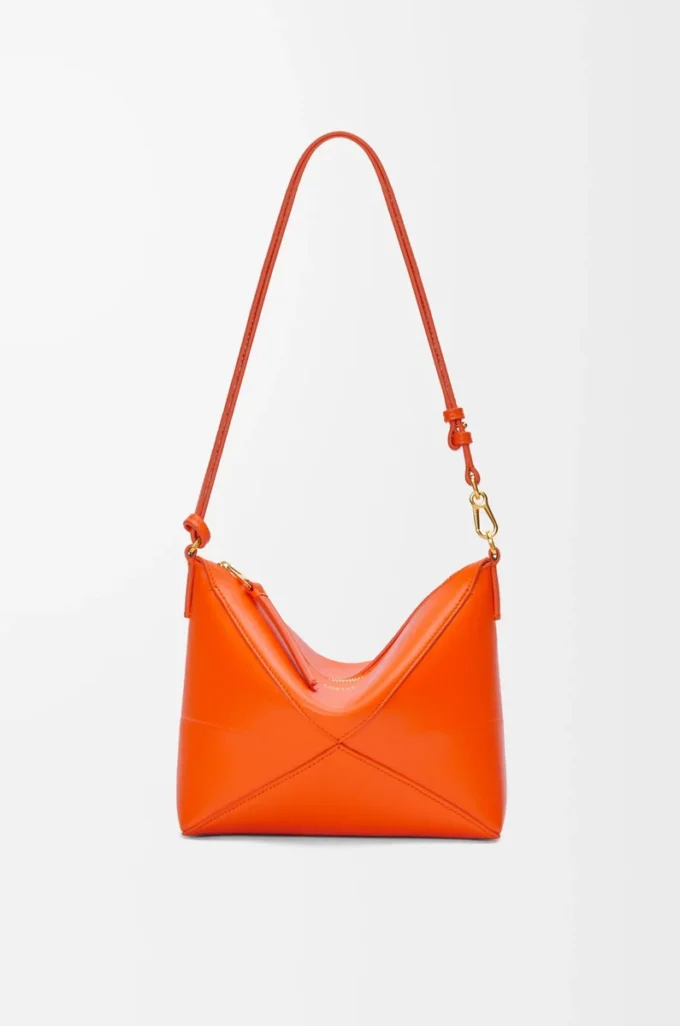 Parlak nappa dana derisinden Puzzle Fold kese Vivid Orange
