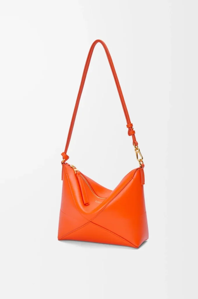 Parlak nappa dana derisinden Puzzle Fold kese Vivid Orange