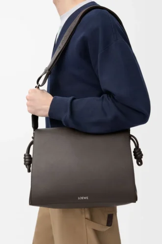 Parlak yumuşak dana derisinden Flamenco satchel Çanta Koyu Gri