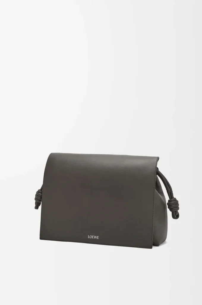 Parlak yumuşak dana derisinden Flamenco satchel Çanta Koyu Gri