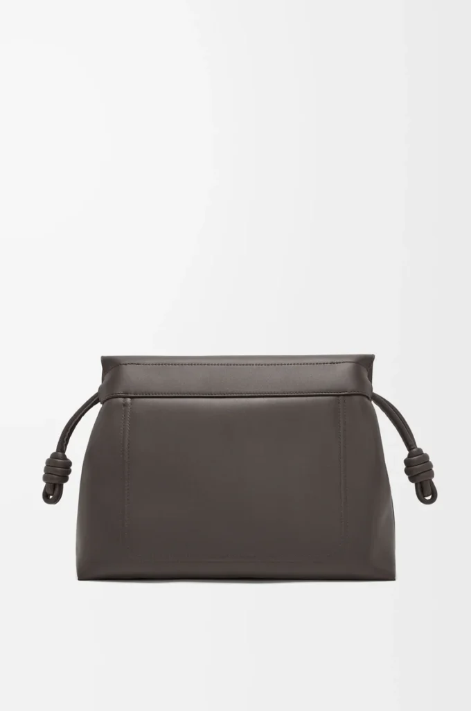 Parlak yumuşak dana derisinden Flamenco satchel Çanta Koyu Gri