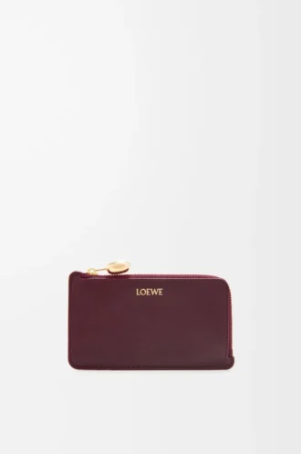 Pebble bozuk para kartlık, parlak nappa dana derisi Burgundy