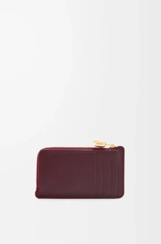 Pebble bozuk para kartlık, parlak nappa dana derisi Burgundy