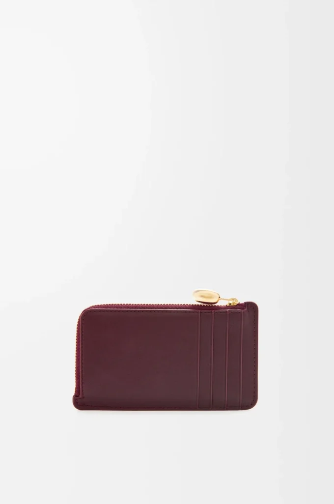 Pebble bozuk para kartlık, parlak nappa dana derisi Burgundy