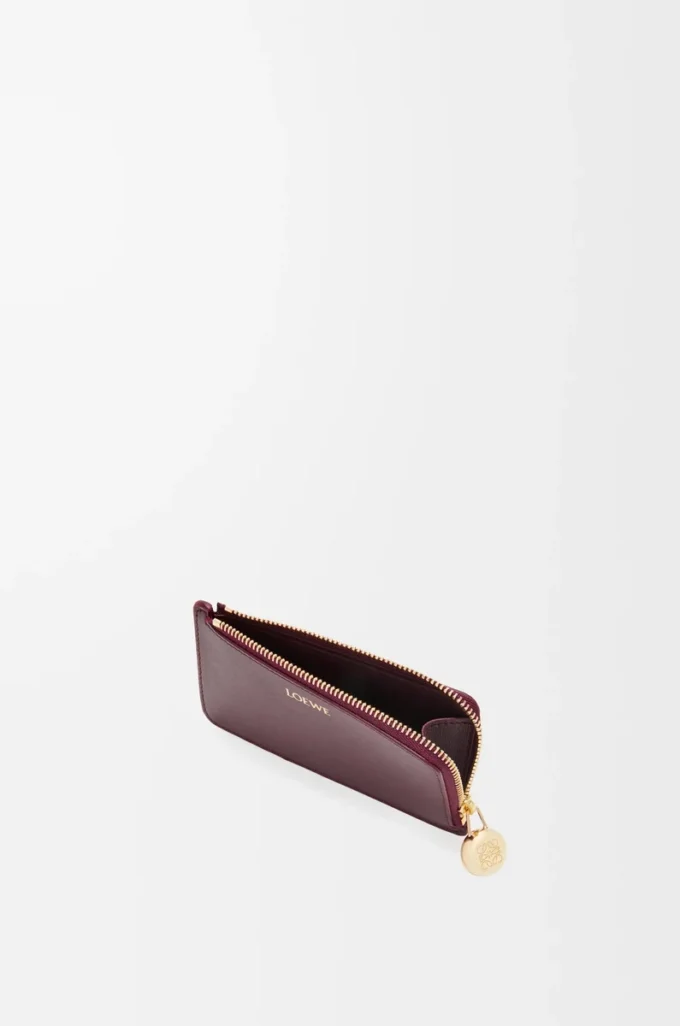 Pebble bozuk para kartlık, parlak nappa dana derisi Burgundy