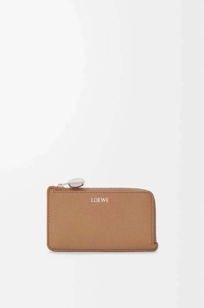 Pebble desenli dana derisinden yapılmış pebble madeni para kartlık Mocha