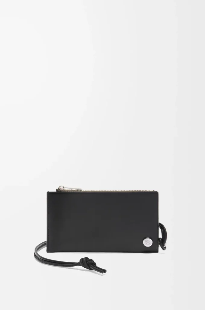 Pebble Slider parlak nappa dana derisinden yapılmış bozuk para kartlık Siyah/Koyu Haki
