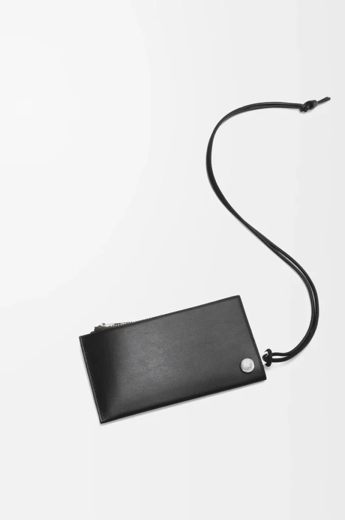 Pebble Slider parlak nappa dana derisinden yapılmış bozuk para kartlık Siyah/Koyu Haki