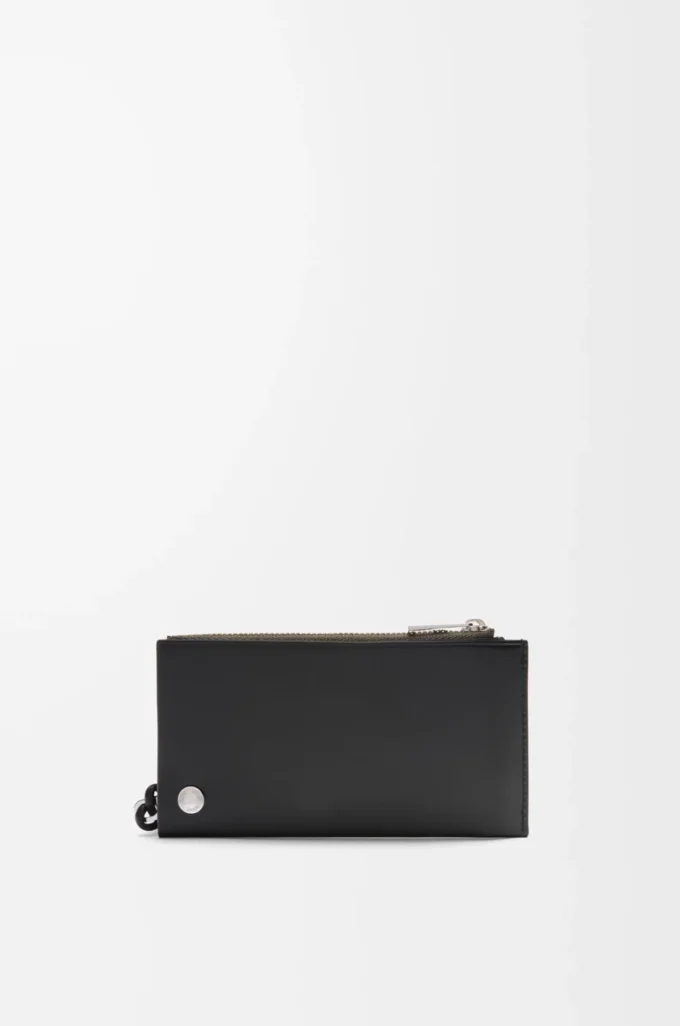 Pebble Slider parlak nappa dana derisinden yapılmış bozuk para kartlık Siyah/Koyu Haki