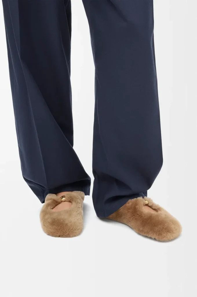 Pebble Yumuşak shearling balerina Ayakkabı Meşe
