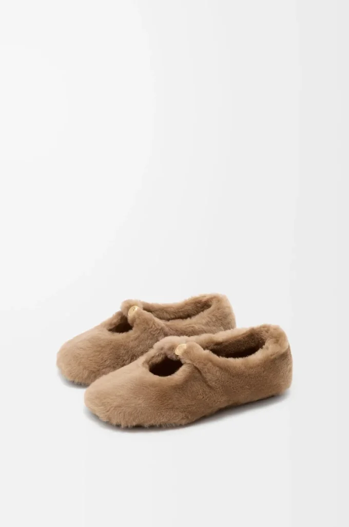 Pebble Yumuşak shearling balerina Ayakkabı Meşe