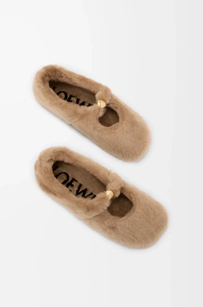 Pebble Yumuşak shearling balerina Ayakkabı Meşe
