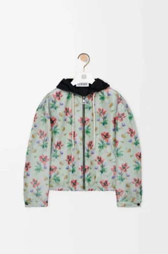 Polyester ve ipek kapüşonlu ceket Yeşil/Kırmızı