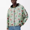 Polyester ve ipek kapüşonlu ceket Yeşil/Kırmızı