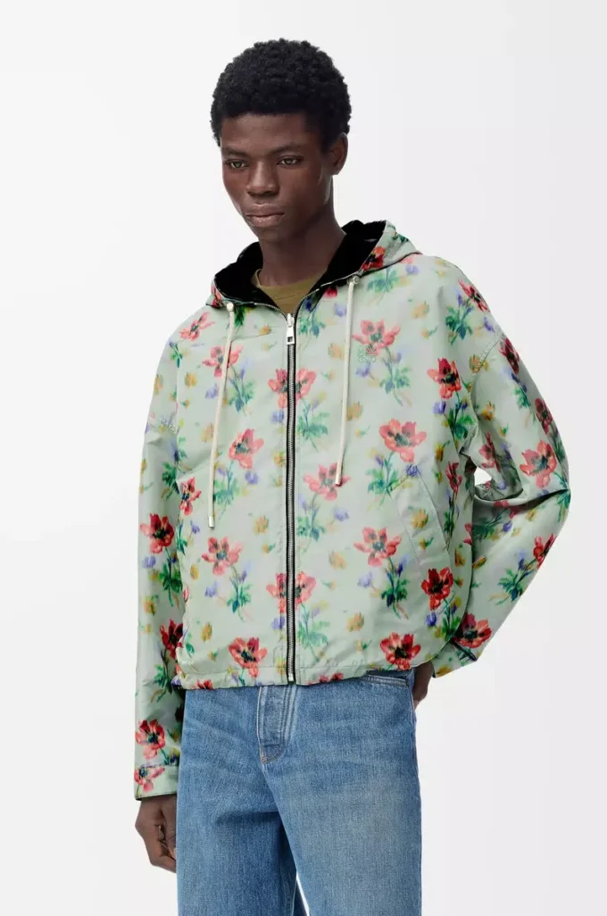 Polyester ve ipek kapüşonlu ceket Yeşil/Kırmızı