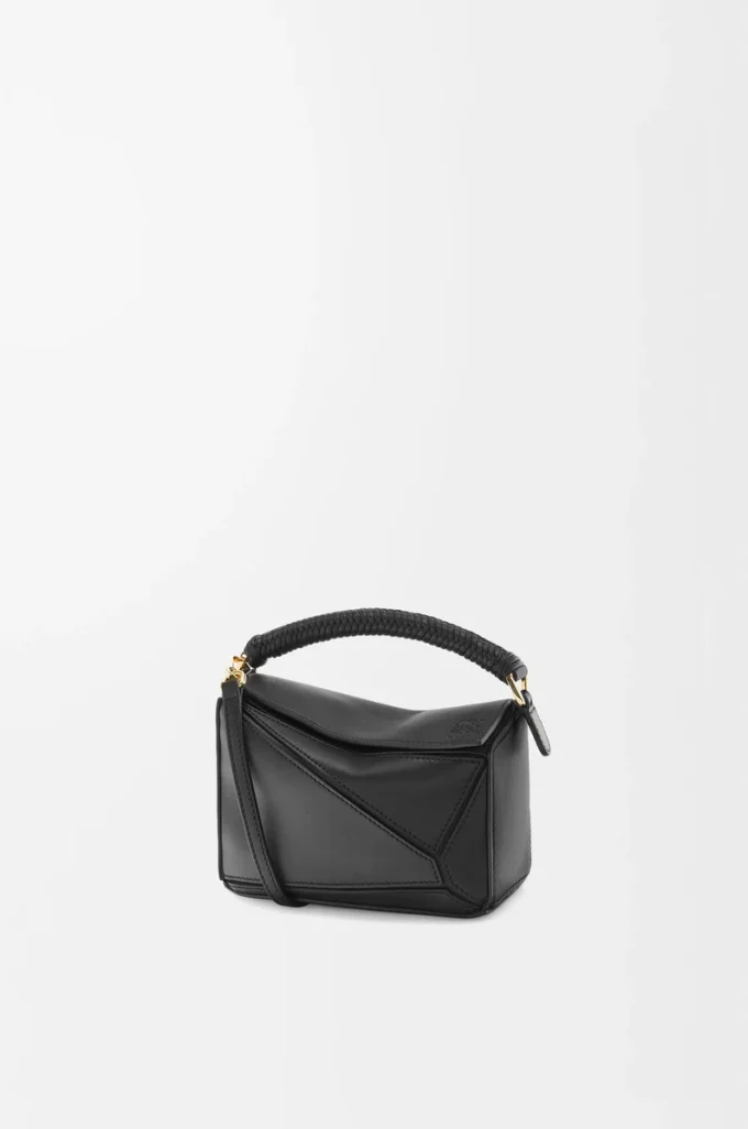 Pürüzsüz dana derisinden Mini Puzzle çanta Siyah