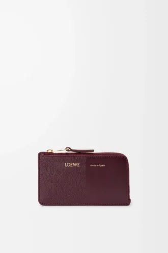 Pürüzsüz ve grenli dana derisinden yapılmış bozuk para kartlık Dark Burgundy