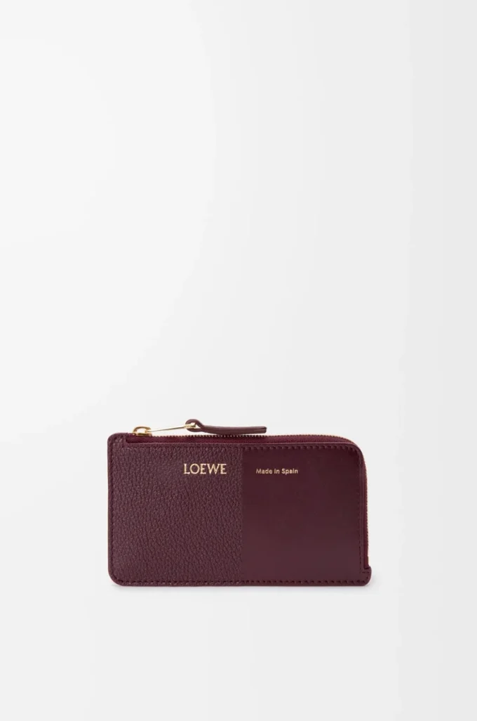 Pürüzsüz ve grenli dana derisinden yapılmış bozuk para kartlık Dark Burgundy