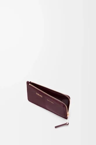 Pürüzsüz ve grenli dana derisinden yapılmış bozuk para kartlık Dark Burgundy