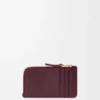 Pürüzsüz ve grenli dana derisinden yapılmış bozuk para kartlık Dark Burgundy