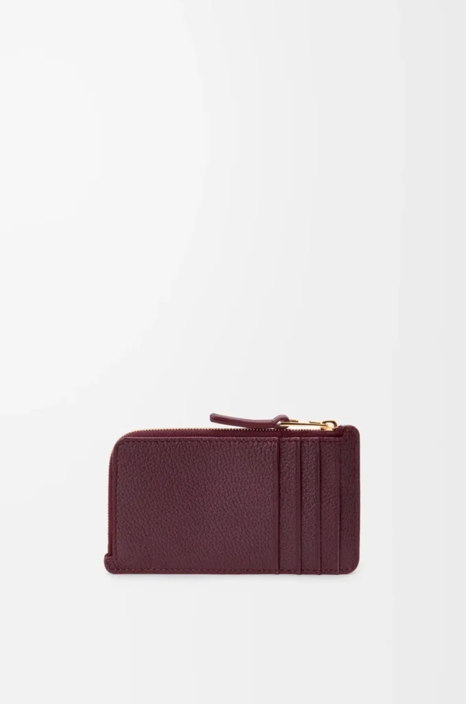 Pürüzsüz ve grenli dana derisinden yapılmış bozuk para kartlık Dark Burgundy