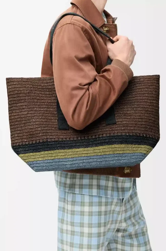 Raffia Brown/Multicolor Katlanabilir Alışveriş Çantası