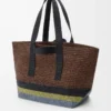 Raffia Brown/Multicolor Katlanabilir Alışveriş Çantası