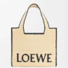 Raffia doğal renkli büyük LOEWE Font tote çanta