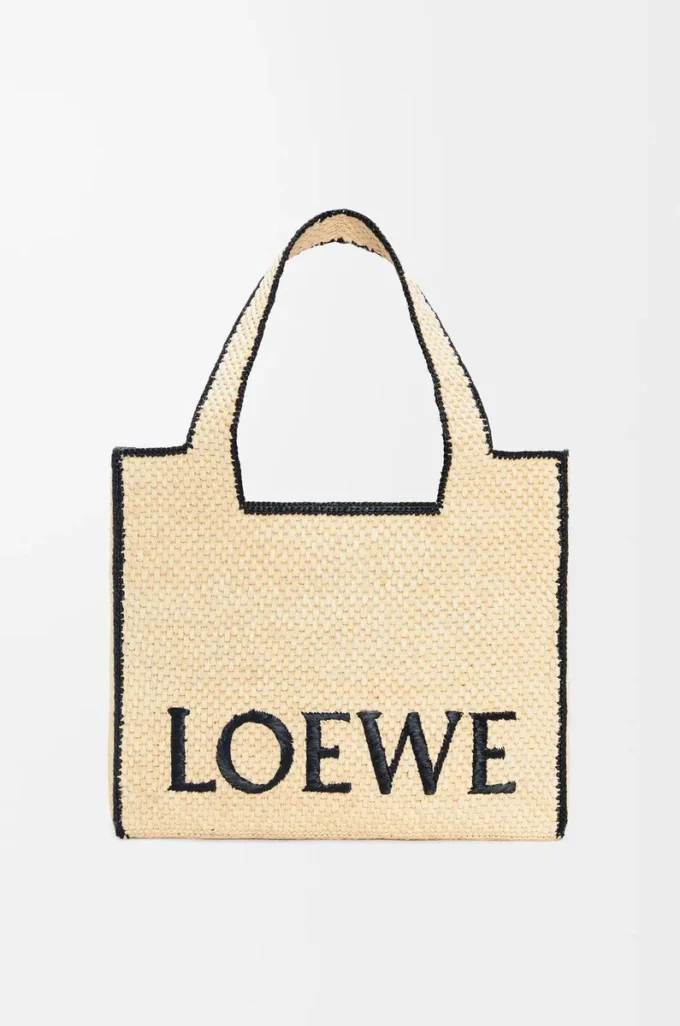Raffia doğal renkli büyük LOEWE Font tote çanta